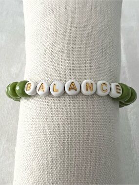 Handmade BALANCE Green Pony Bead Stretch Bracelet | Inspirational Word Bracelet